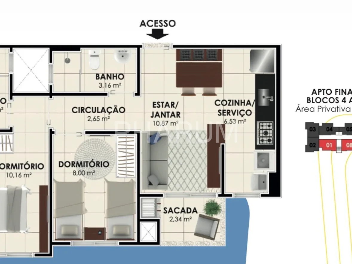 Apartamento 2 Quartos c/ 1 Suíte 1VG Coberta - Pedra Branca